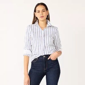 Nine West Button Up | Size XL | Blue and White Stripe